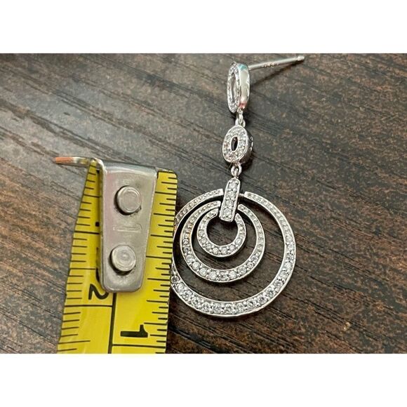 Sterling 925 white topaz triple ring dangling earrings - Picture 5 of 5